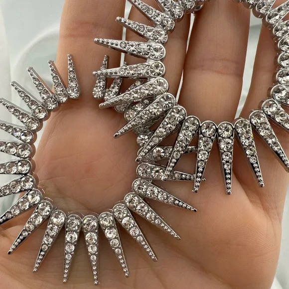 Lux! Silver Spike Rhinestone Hoop Earring – 40mm Statement Sparkle Circle - Picture 14 of 14